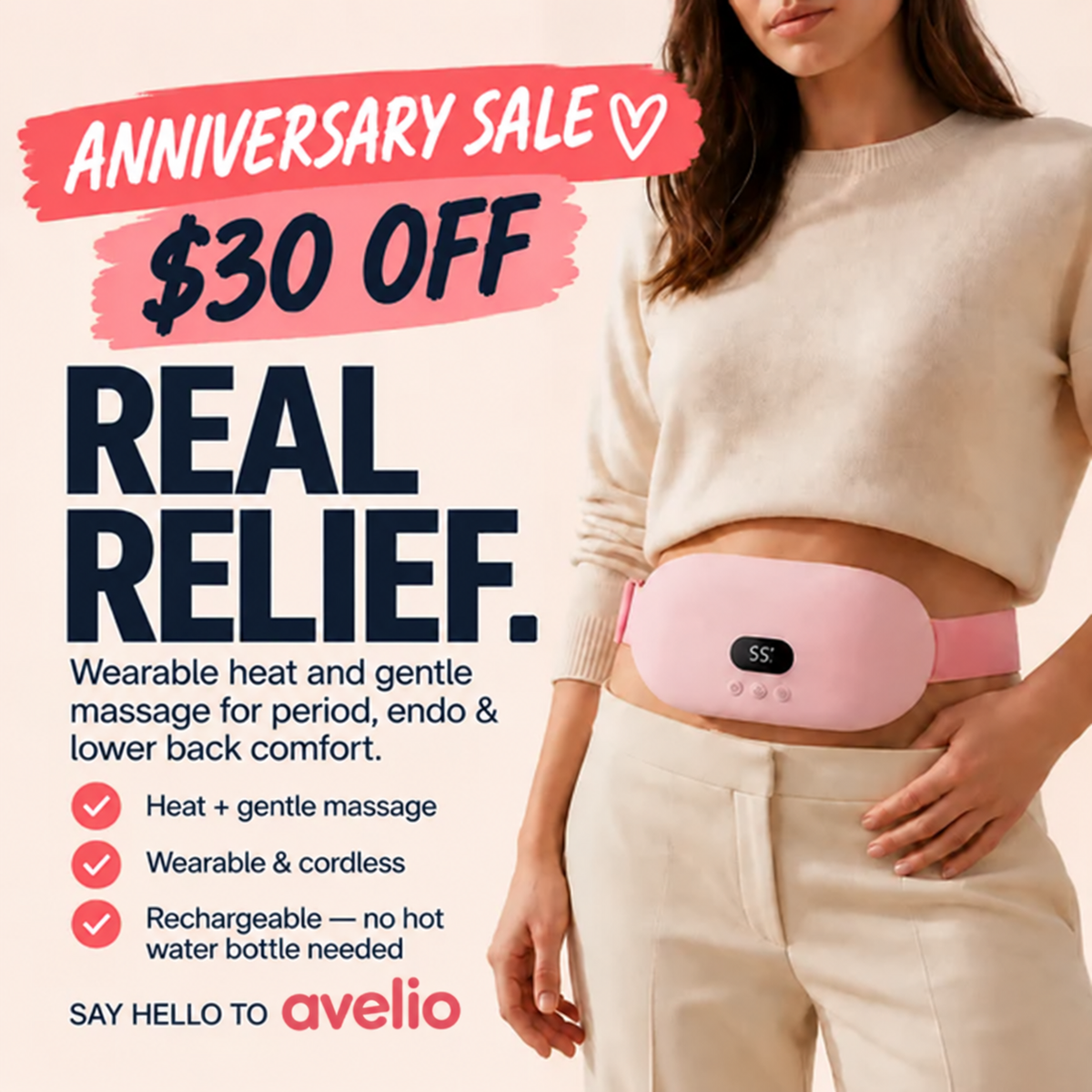 Avelio wearable heat and massage belt